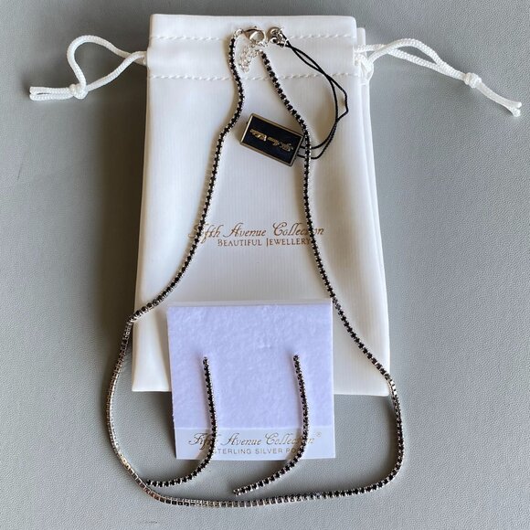 FAC Sleek Black CZ Silver Tone Necklace & Earrings Set NWT - Picture 7 of 8